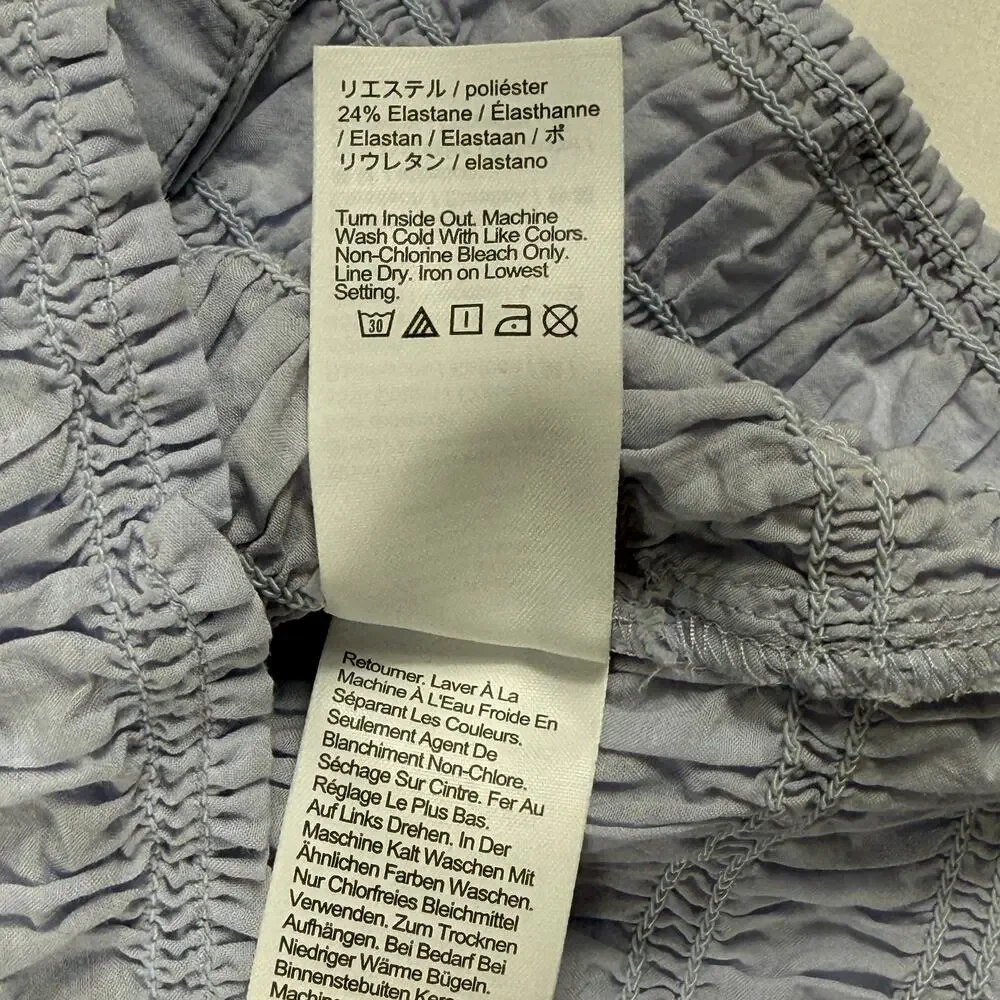 J.CREW Smocked Button Top Blouse Womens Size L blue Preppy Old Money - Picture 8 of 10